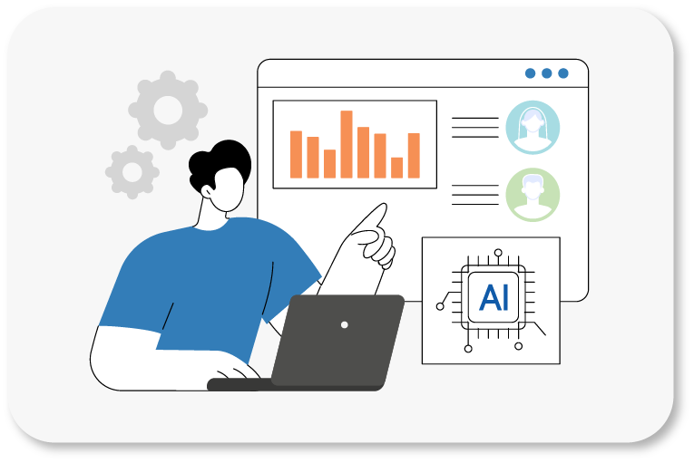 AI automation dashboard illustration showing data analytics and team efficiency for infrastructure management